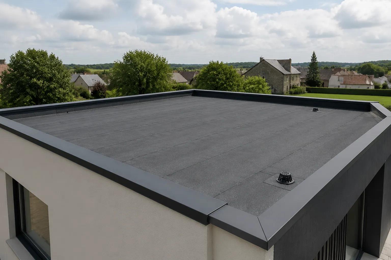 Étanchéité bitumineuse SBS bicouche soudée au chalumeau sur une toiture-terrasse