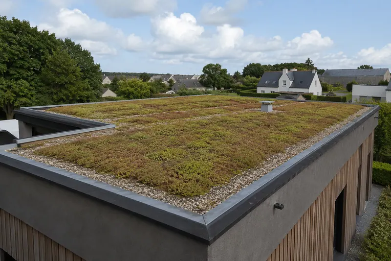 Toiture végétalisée extensive : tapis de sédums sur une toiture-terrasse